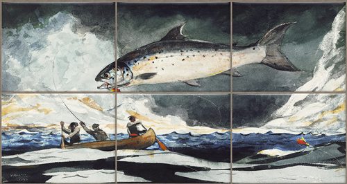 Fishing scene ceramic tile mural 