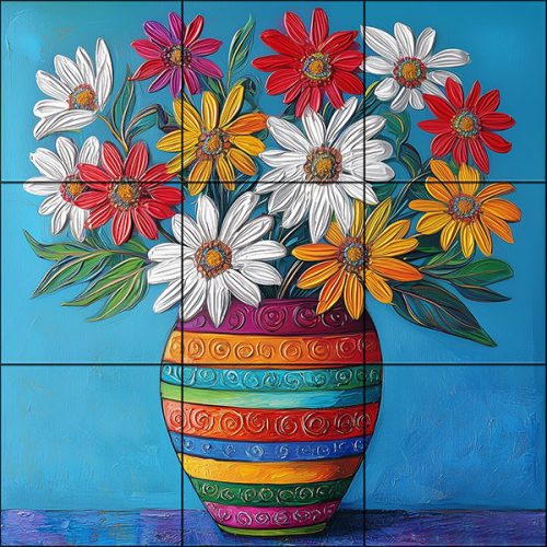 Ceramic tile mural - wild flowers