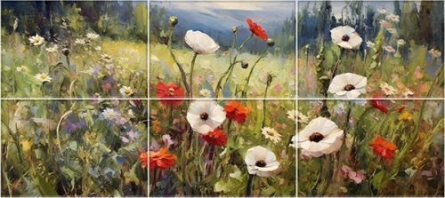 Wildflower meadow with poppies and daisies – ceramic tile mural