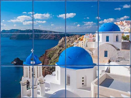 Santorini panoráma – mediterrán hangulatú csempekép