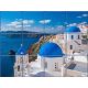 ceramic tile mural with Santorini landscape white and blue buildings