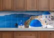 ceramic tile mural with Santorini landscape white and blue buildings