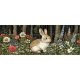 Tile mural with rabbit, poppies, daisies, wildflowers and forest background