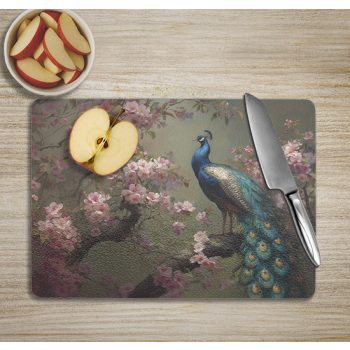 Cutting board - peacock with cherry blossoms