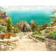 Mediterranean Tile Mural with Sea View and Stone Staircase