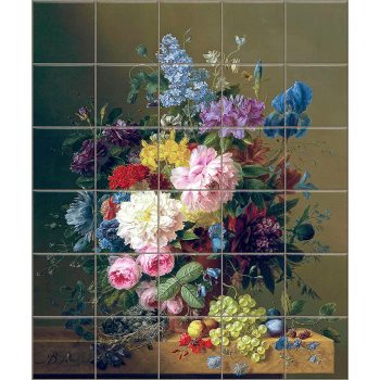 Floral still life with grapes ceramic tile mural