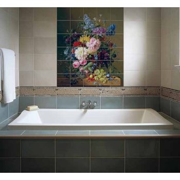 Floral still life with grapes ceramic tile mural