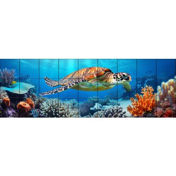 Tile mural with sea turtle