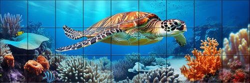 Tile mural with sea turtle