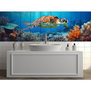 Tile mural with sea turtle