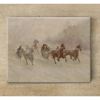 Ceramic  coaster - Sleighs in snow storm