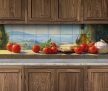 Tuscan countryside with tomatoes, cheese, olive oil and garlic on ceramic tile mural