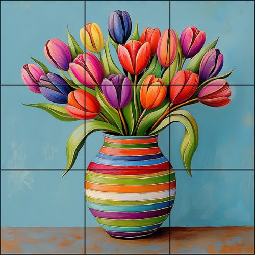 Ceramic tile mural - wild flowers