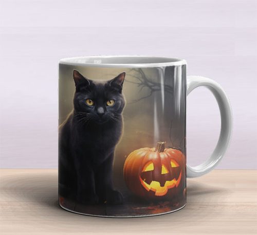 Halloween fekete macskás bögre