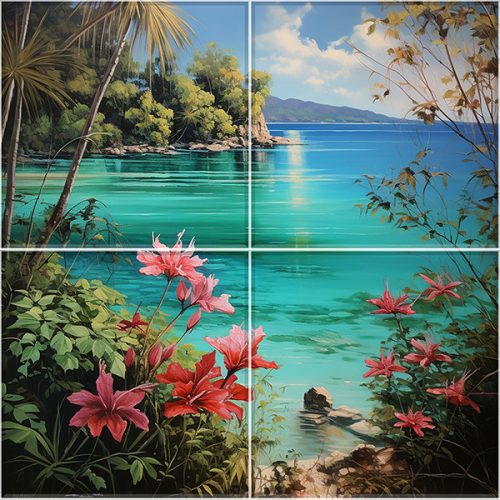 Dense green jungle with palm leaves and ferns – tropical tile mural