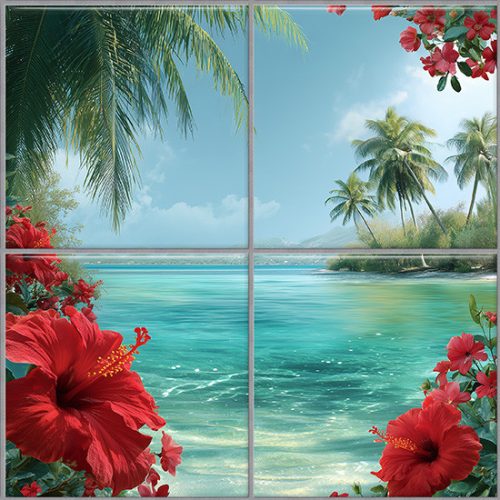 Dense green jungle with palm leaves and ferns – tropical tile mural