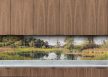 Ceramic tile mural of summer landscape with trees, water lilies and a calm lake