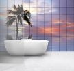 Beach and palm tree in the sunset - tile mural