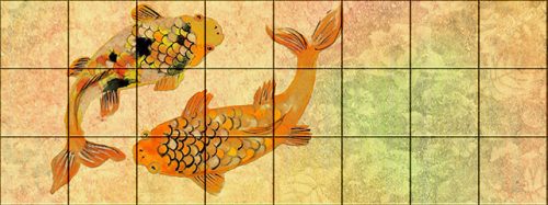 Tile mural - golden carps