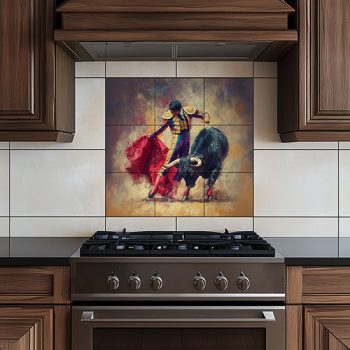 ceramic tile mural with matador bullfight scene