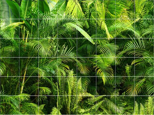 Dense green jungle with palm leaves and ferns – tropical tile mural