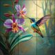 Kolibri és orchidea mintás fali csempe 