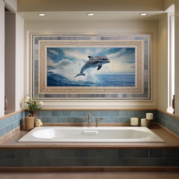 Tile mural - water world - curious dolphins