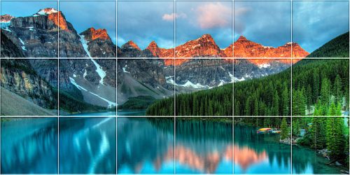 Tile mural of Moraine Lake and mountain peaks – decorative ceramic tile