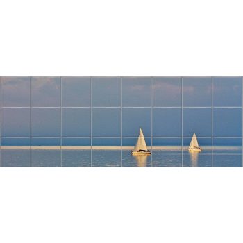 Ceramic tile mural of Lake Balaton with sailing ships