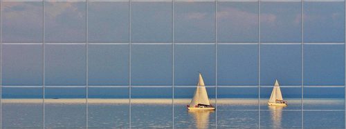 Ceramic tile mural of Lake Balaton with sailing ships