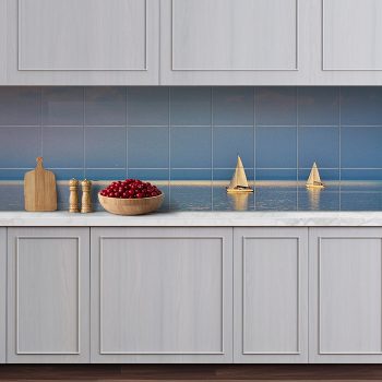 Kitchen tile mural of Lake Balaton with sailing ships