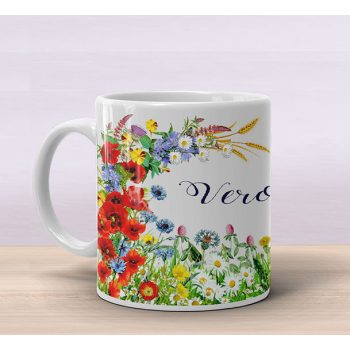 Unique personalized name mug with flower decoration 