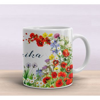 Unique personalized name mug with flower decoration 