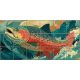 Colorful salmon leaping through waves – ceramic tile mural with aquatic theme
