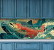 Colorful salmon leaping through waves – ceramic tile mural with aquatic theme
