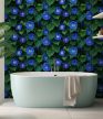 Ceramic tile mural with blue morning glories and rich green leaves