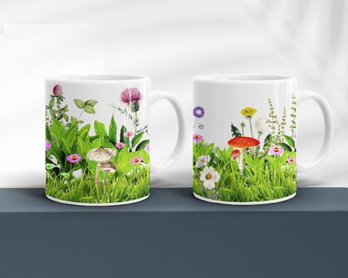 Mug set of 2 mugs with flower motif 