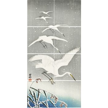 Ceramic tile mural - birds -white heronsJapanese  Ceramic tile mural - birds -white heronsJapanese