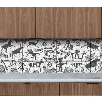 Beltéri mozaik csempe barlangrajz mintával