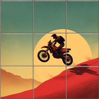 Motocross rider jumping decorative tile mural