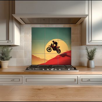 Motocross rider jumping decorative tile mural