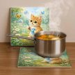 Bubble blower kitty - ceramic tile trivet