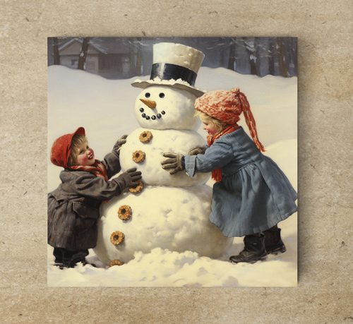Ceramic tile mural - children playing snowball 