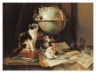 Ceramic tile trivet - farm - Kitten family and globe 