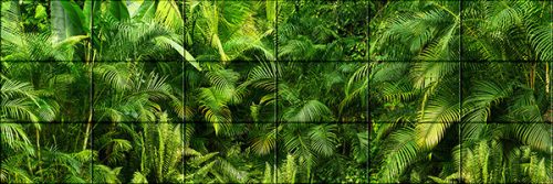 Dense green jungle with palm leaves and ferns – tropical tile mural