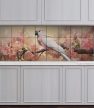 Pink cockatoo on flowering branch – romantic nature-inspired tile mural