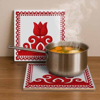 Ceramic tile mural with Hungarian folk art tulip motif