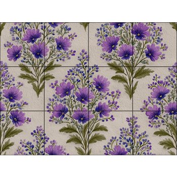 Lavender ceramic tile with purple flowers  Lavender ceramic tile with purple flowers