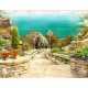 Mediterranean Tile Mural with Sea View and Stone Staircase