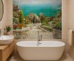 Mediterranean Tile Mural with Sea View and Stone Staircase